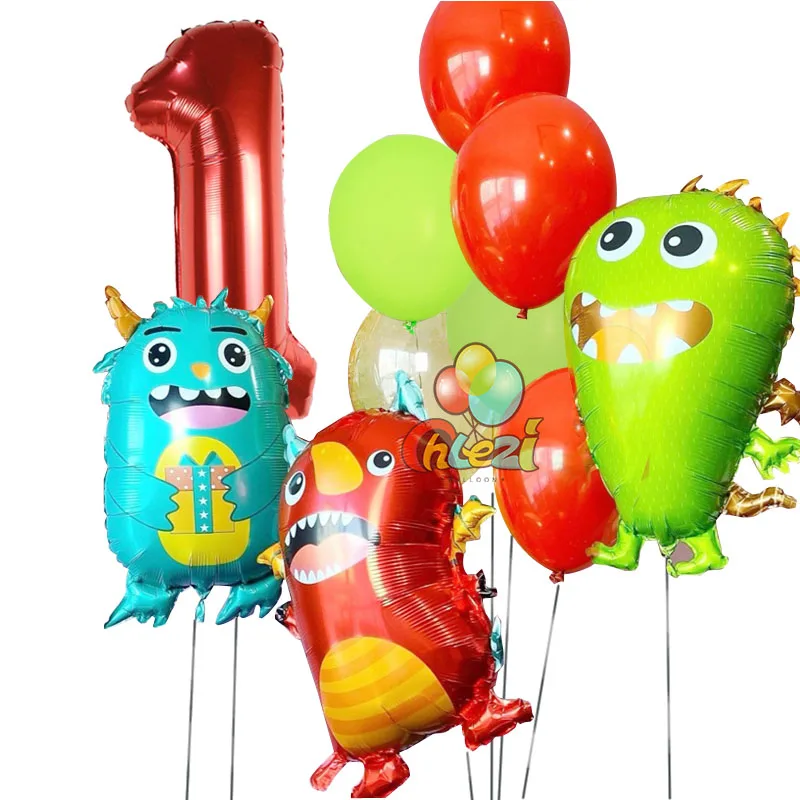 10Pcs Cartoon Monster Foil Balloon 32Inch Number Ballons Red Green Blue Alien Happy Birthday Party Decoration Baby Shower Globo