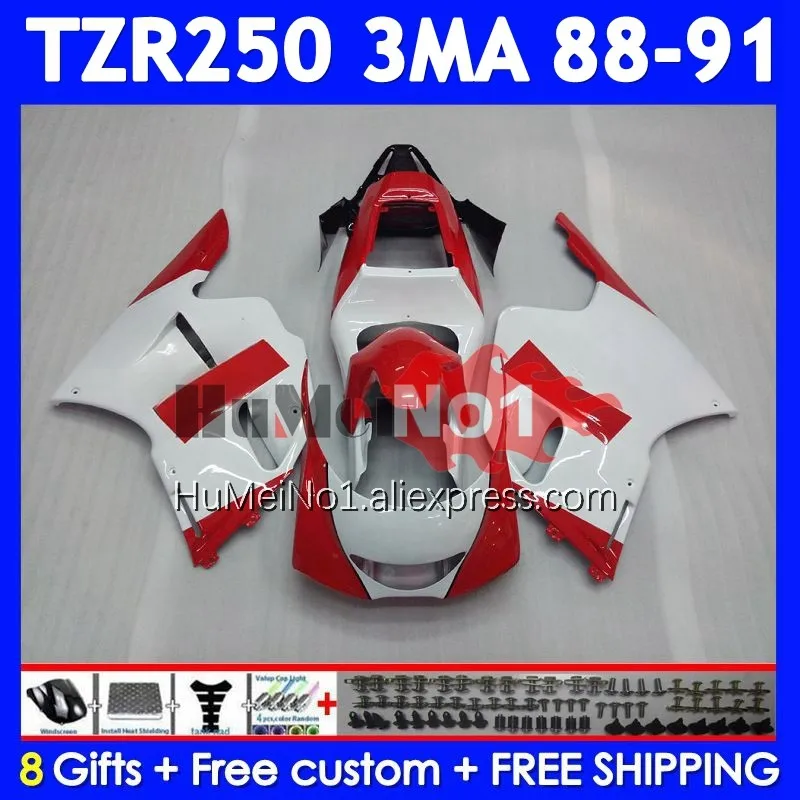 Kit For YAMAHA TZR-250 3MA TZR250 YPVS RS TZR 250 88 89 90 91 375No.9 TZR250R White red TZR250RR 1988 1989 1990 1991 Fairing