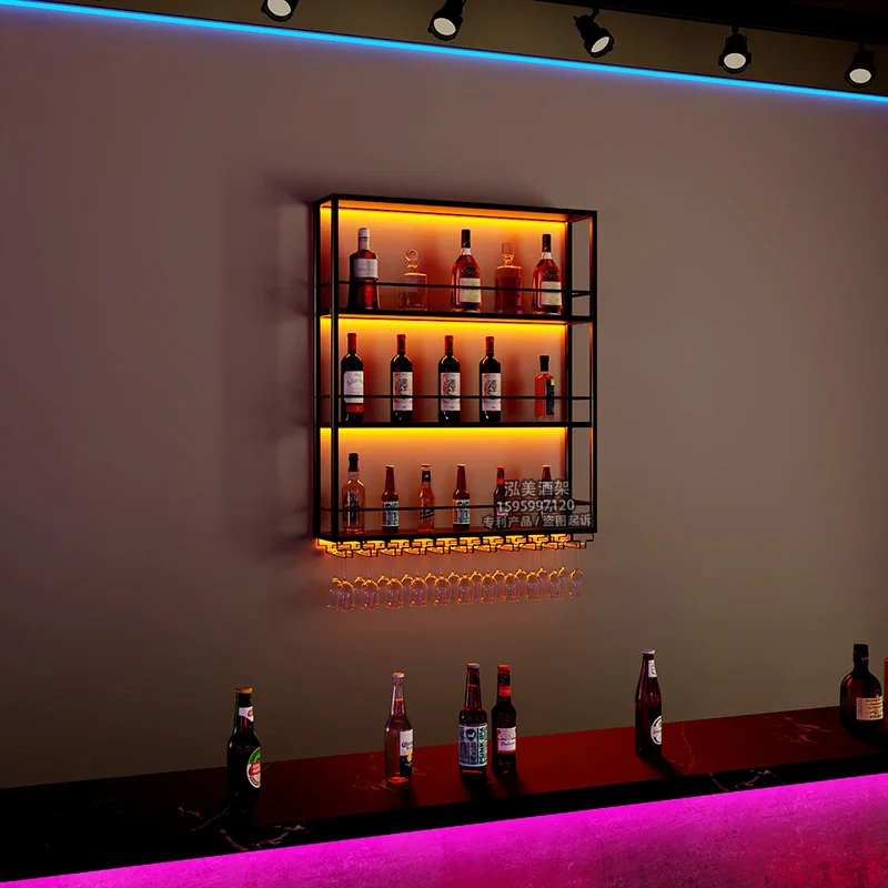 Armadietto per vino in piedi, espositore per vino dal design estetico, mobili semplici e minimalisti in metallo illuminato rustico