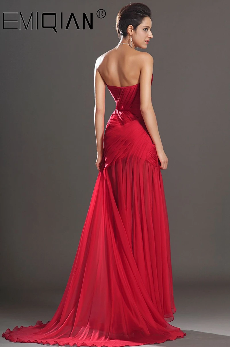 New Sexy High Slit Sweep Train Red Chiffon Evening Dress