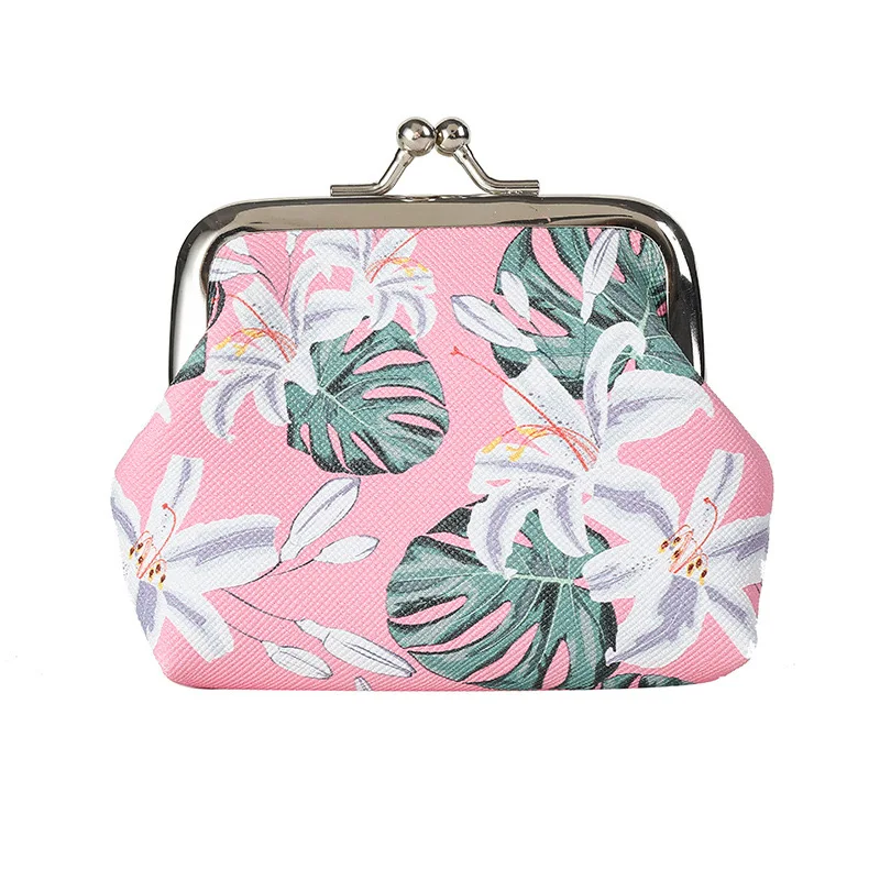 12 PCS Moda PU Monedero de Cuero Impresiones de Flores Encantador Lindas Mujeres Pequeñas Bolsas de Cambio de Dinero Titular de la Clave de la Caja