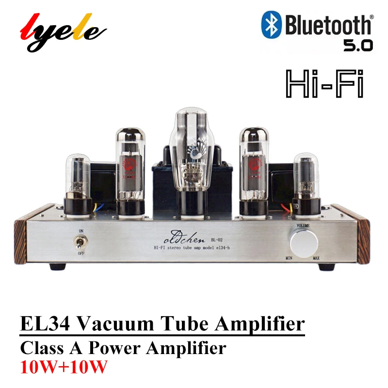 LYELE EL34 Vacuum Tube Amplifier 10w*2 High Power Handmade Class A Home Theatre Bluetooth 5.0 HIFI Audio Amplifier