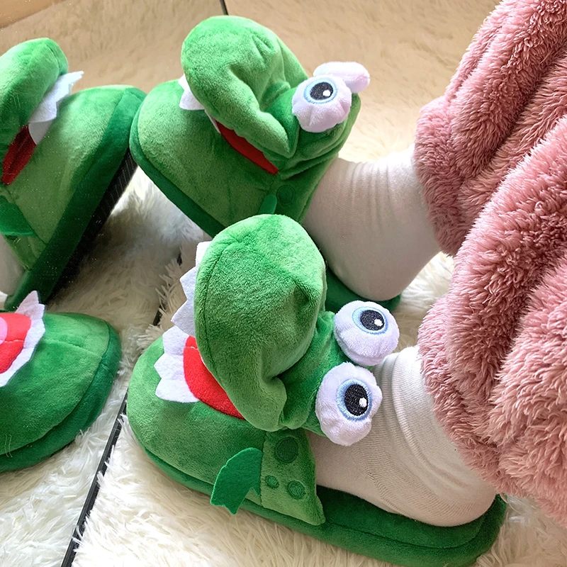 2022 New Crocodile Cotton Slippers with Movable Mouth Fun Anti-skid Home Cotton Shoes Plush Toy Slippers Winter Women\'s Slippers