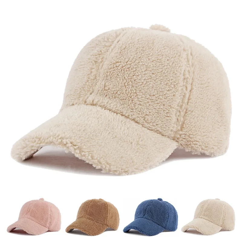 Autumn Winter Baseball Cap Women Artificial Lamb Wool Hats Keep Warm Cap Plush Baseball Caps Spring Baseball Cap Solid Sunshade