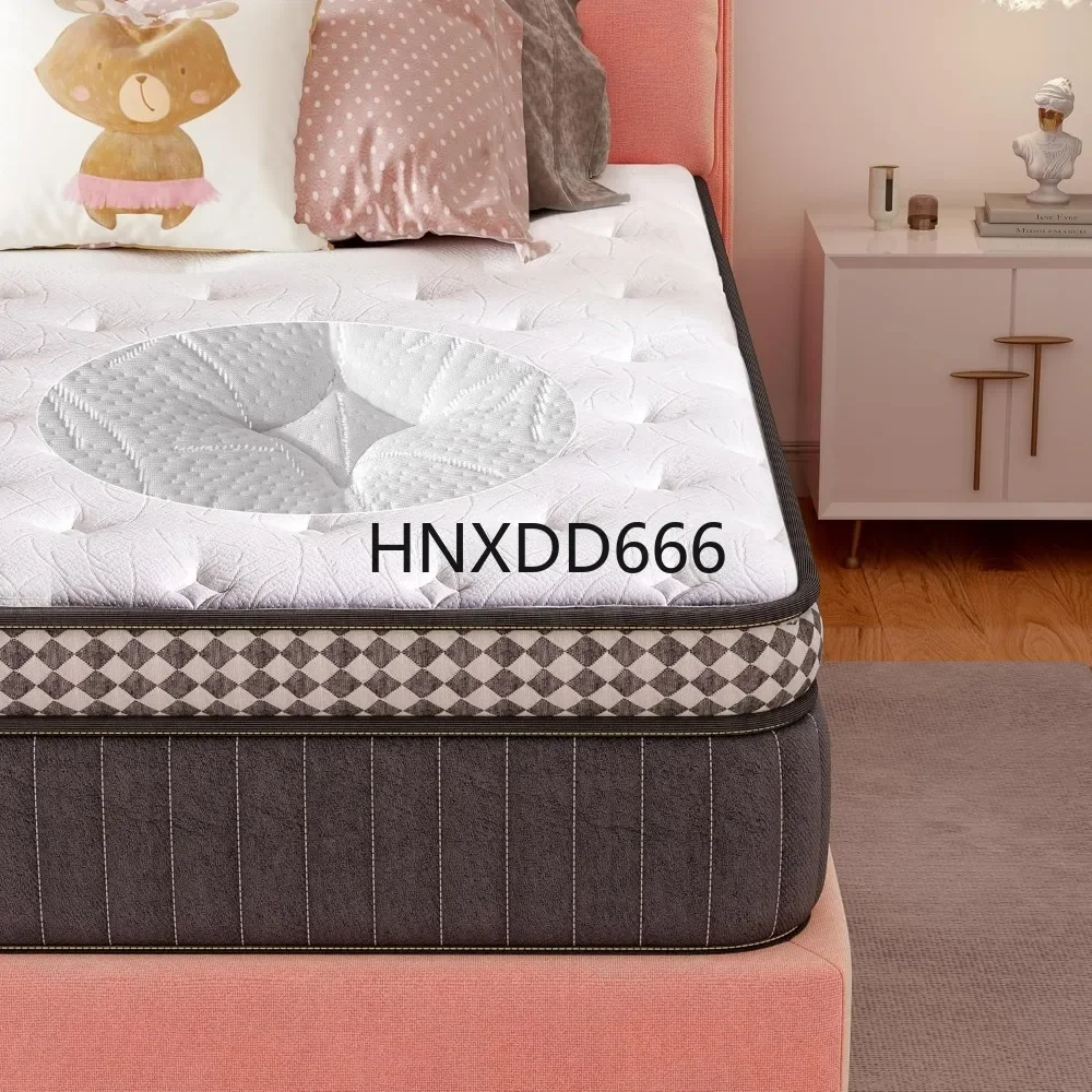 Large mattress, 14 inch mixed large mattress, with gel memory foam, bagged spring for sports isolation, medium hardness mattress