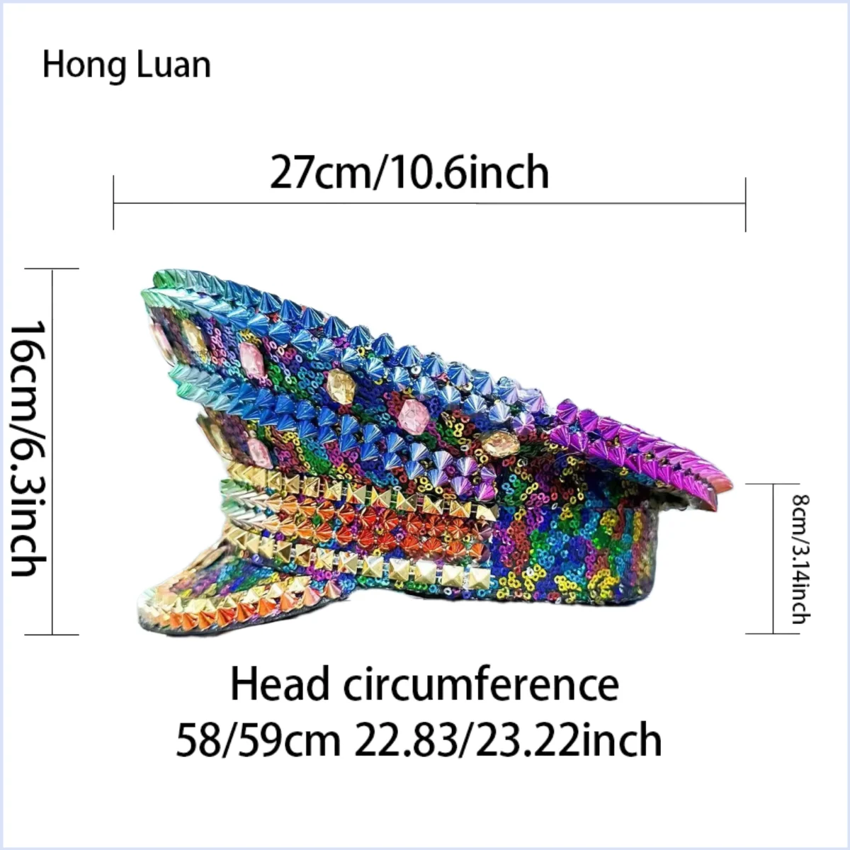 홍루안 옐로우 레이저 가죽 루프 캡틴 모자, 여성용 라인스톤 & 밀리터리 캡, 레이브 페스티벌 액세서리 & 파티 캡 남성용