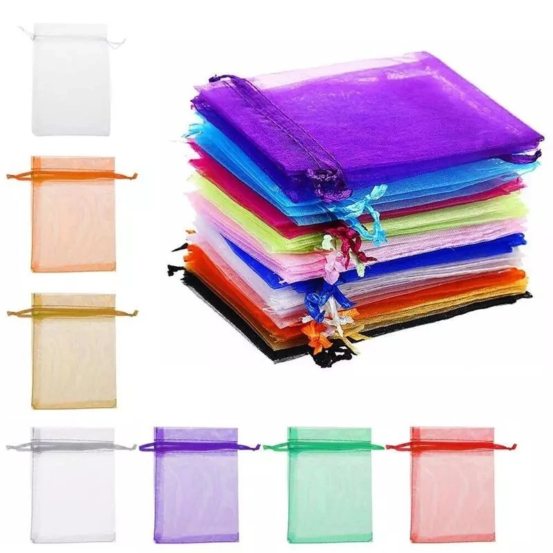 20/30/50pcs Colored Sheer Organza Textile Bag Jewelry Candy Gift Pouches Storage Tulle Bag Wedding Festivity Party supplies