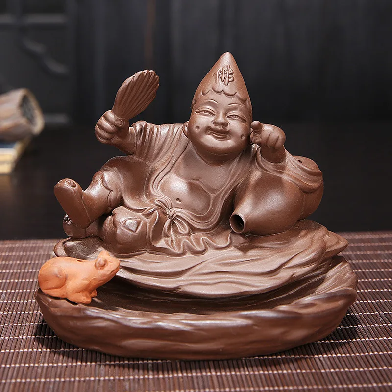 Purple Clay Little Monk Backflow Incense Burner Quiet Bottle Creative Home Decor Can Support Dropshipping