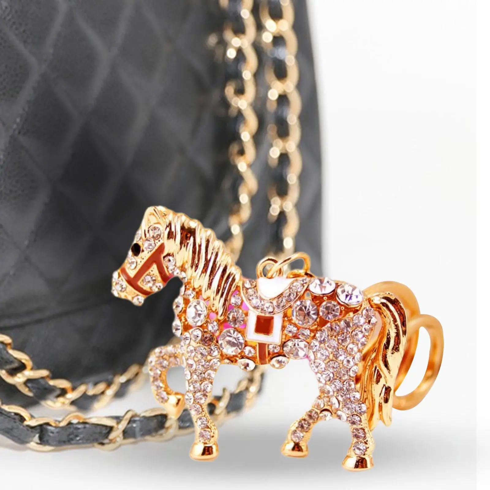 Portachiavi con strass a forma di cavallo, ciondolo per borsa, portachiavi con accessori creativi in lega