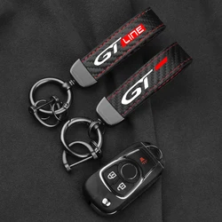 Leather Carbon Fiber Car Ring Keychain Trinket Zinc Alloy Keyrings Rotate 360 Degrees For Peugeot GT Line 3008 4008 5008 2008