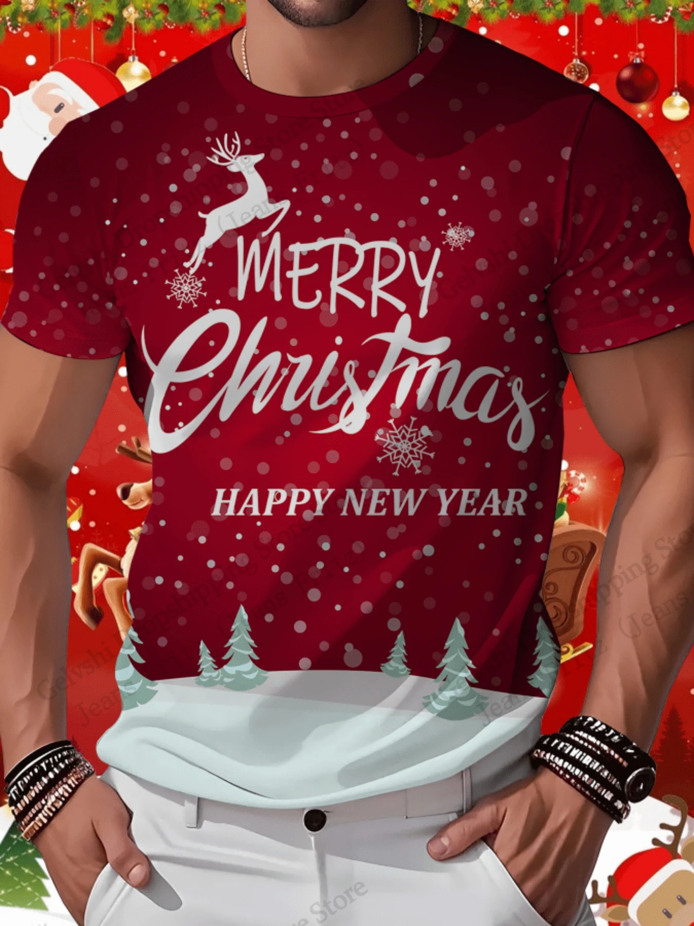 Funny Santa Claus 3d Print T-shirt Men Women Fashion Short Sleeve Crew Neck Tops Tees Mens Clothing Cartoon Manga Anime Tshirt