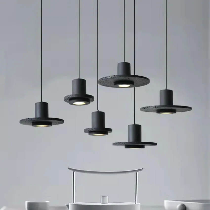 

Black volcanic stone pendant light Nordic creative restaurant bar cafe led suspension spotlight bedroom bedside hanging lamp
