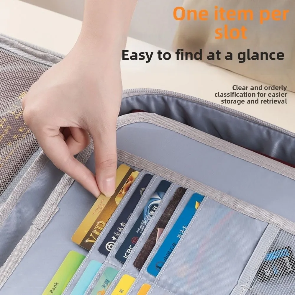 

Waterproof Fireproof Document Bag Multi-Layer Large Capacity Portable Passport Case Multi-Functional Zipper Closure
