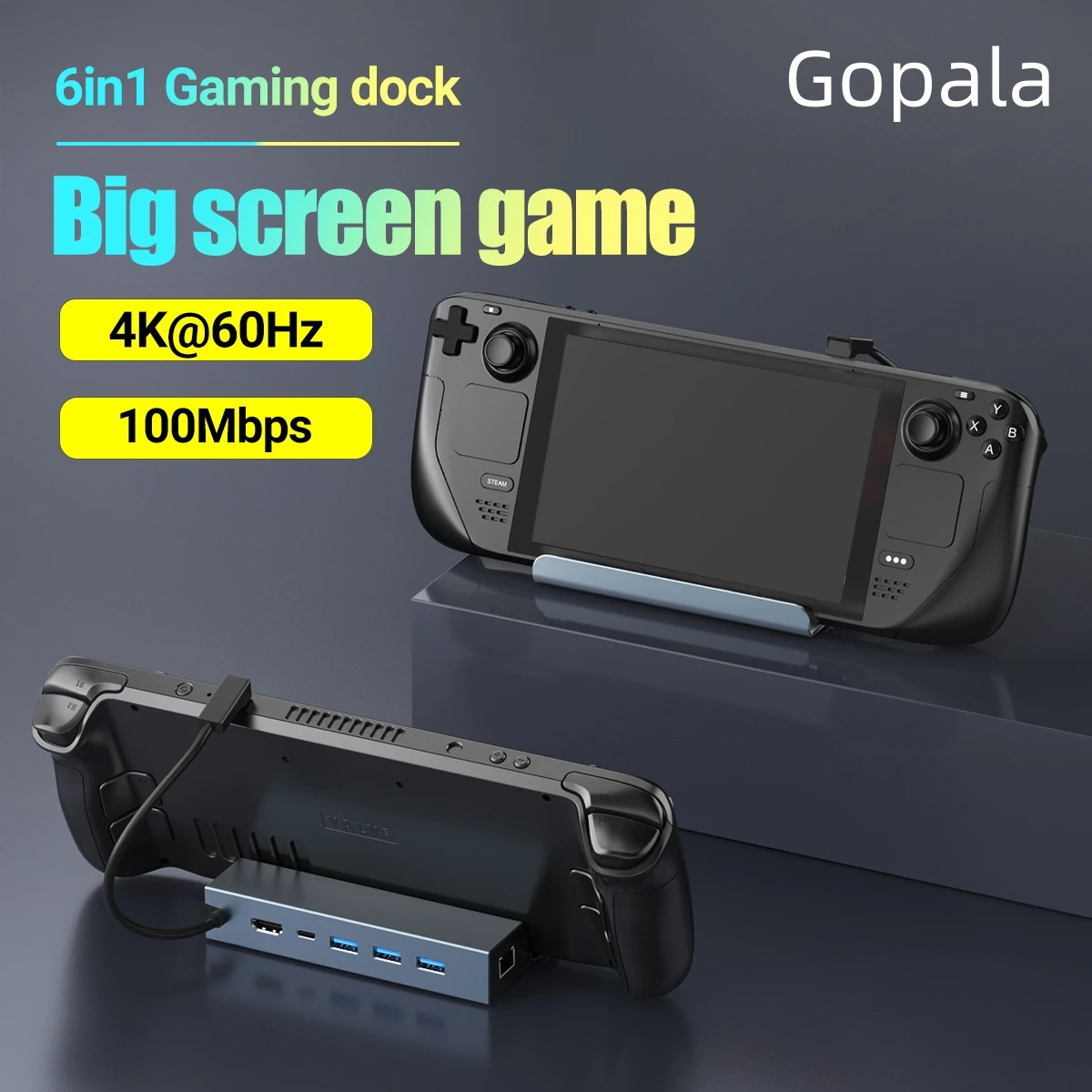 Gopala 6-in-1 Steam Deck Dock with HDMI 2.0 4K@60Hz, Ethernet, 3 USB-A 3.0 and 100W USB-C Charging Port for Steam Deck OLED