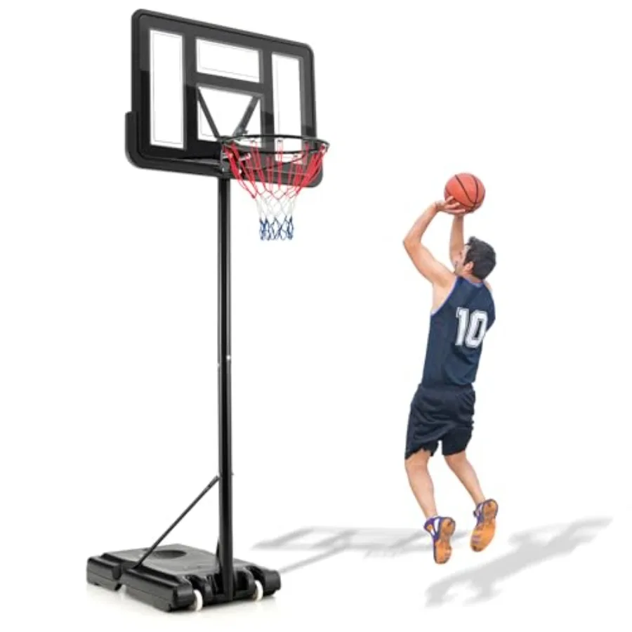 Outdoor Basketball Hoop with Height Adjustable Feature from 4.25 to 10 Feet Portable Design with 44-Inch Shatterproof Backboard