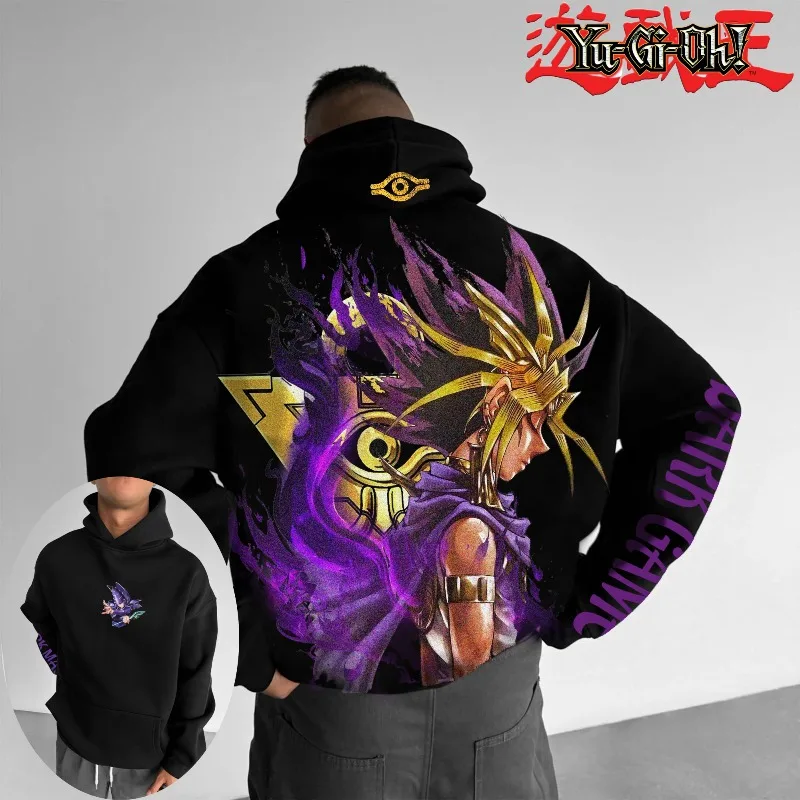 2025 clássico anime yu gi oh personagem jogo escuro impresso outono e inverno masculino grosso e largo y2k halloween cos moletom largo