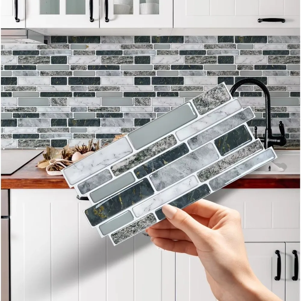 25PCS New Marble Pattern Kitchen Stickers Waterproof Oilproof Bathroom Tile Stickers 3D Effect Crystal Self-Adhesive Wallpaper