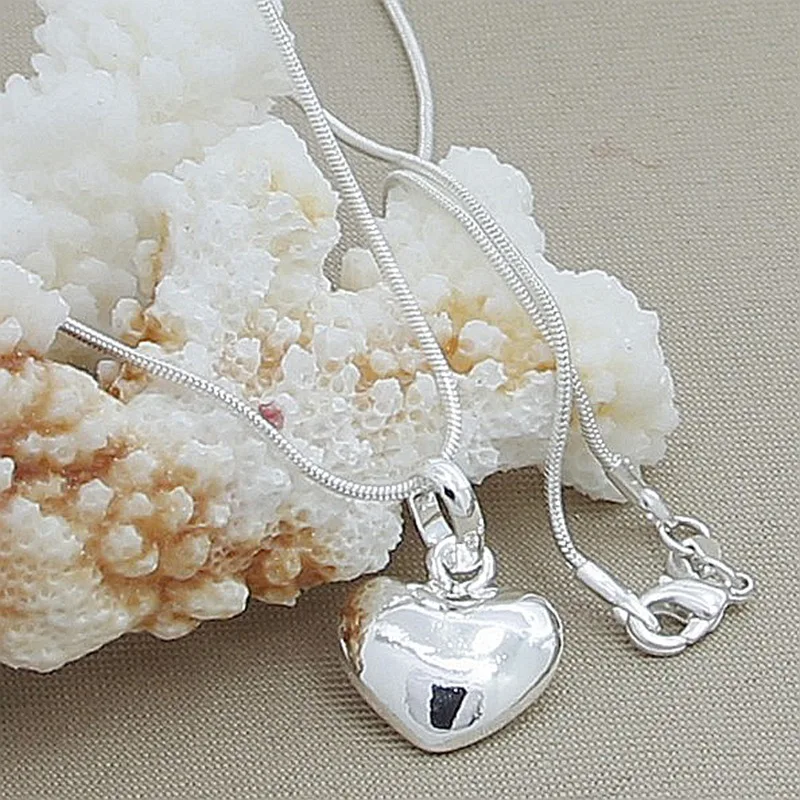 hot sale Silver color Solid Heart Necklace 18-30 Inch Snake Chain For Women Girl Wedding Charm Fashion Jewelry luxury image 4