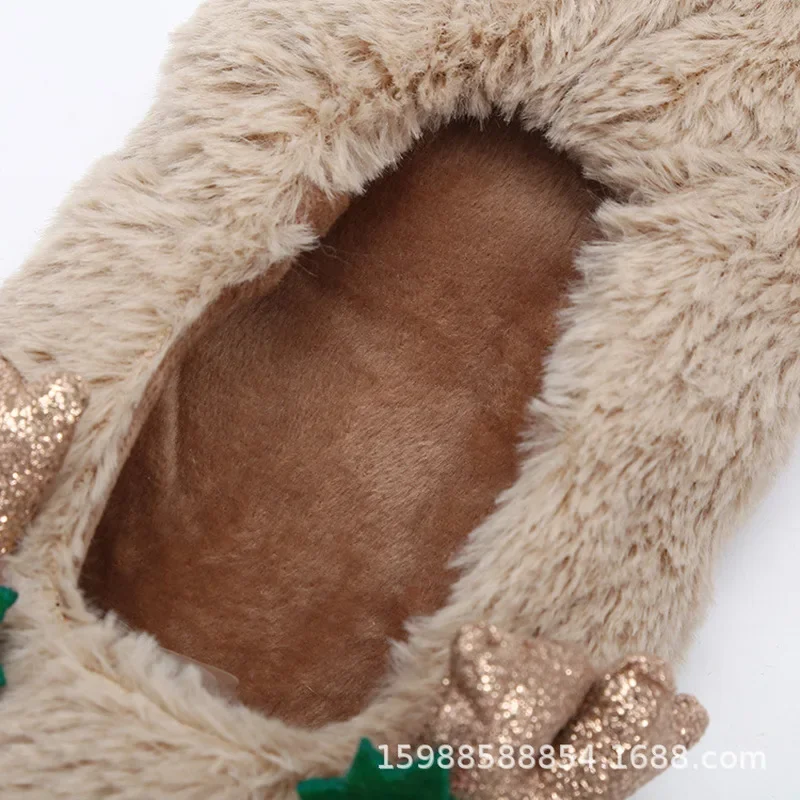 Women Winter Warm Slippers Cute  Fuzzy Christmas Elk Snow Boots Soft Fur Girls Floor Shoes Anti Slip Female Indoor Fluffy Footwe