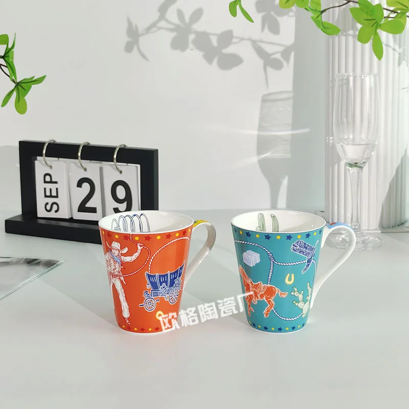 

Костяной фарфор, европейская западная джинсовая кружка, костяной фарфор, чашка для воды, пара чашек для воды, подарочная коробка, упаковка