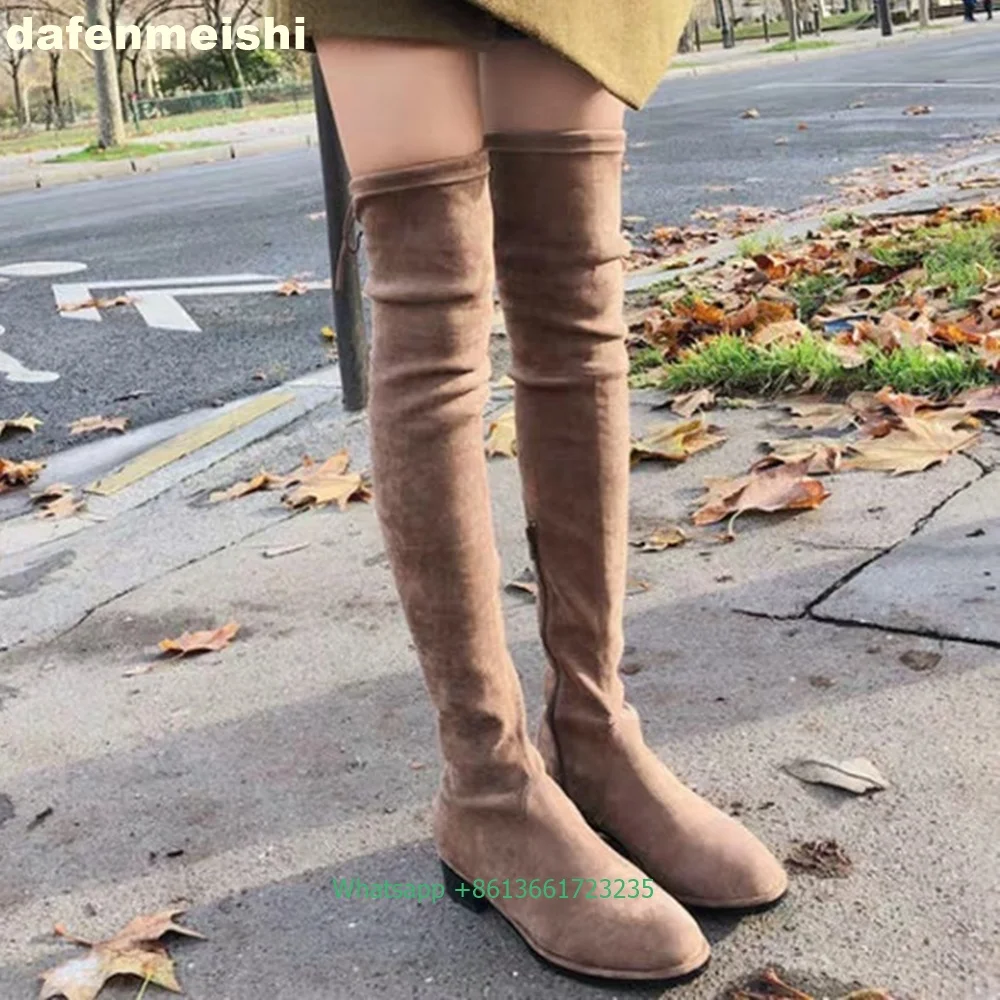 

2025 New Winter Long Boots 2.5Cm Flat Heel Elastic Side Zipper Boots Over The Knee High Boots Women Solid Color Simple Boots