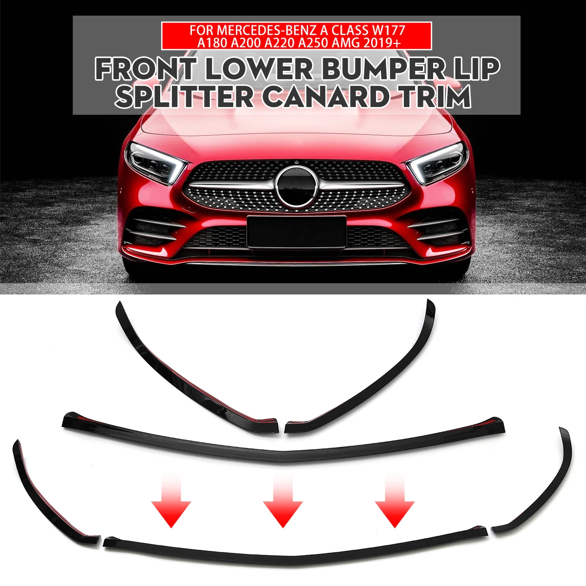 Image of W177 Frontspoilerlippe, unterer Stoßfängerlippen-Splitter, Canard-Verkleidung für Mercedes-Benz A-Klasse W177 A180 A200 A220 A250 AMG 2019+