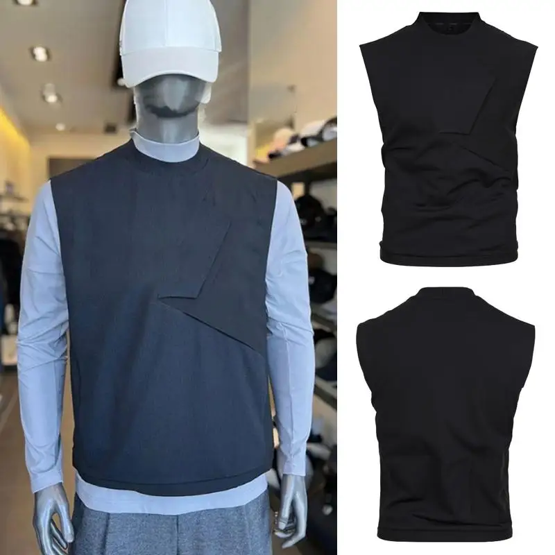 Clearance Sale-Mens Casual Golf Vest Autumn Crew Neck Sports Waistcoat Versatile Sleeveless Golf Clothing