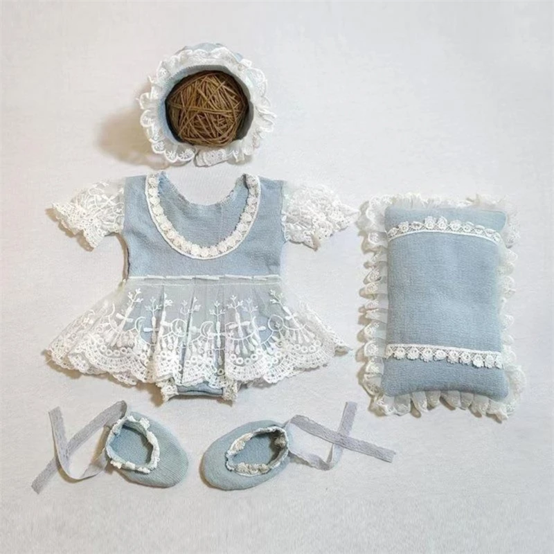 Newborn Romper  Infant Outfit with Matching Hat Lace Bodysuit Baby  Thirty Days Photography Clothing Set