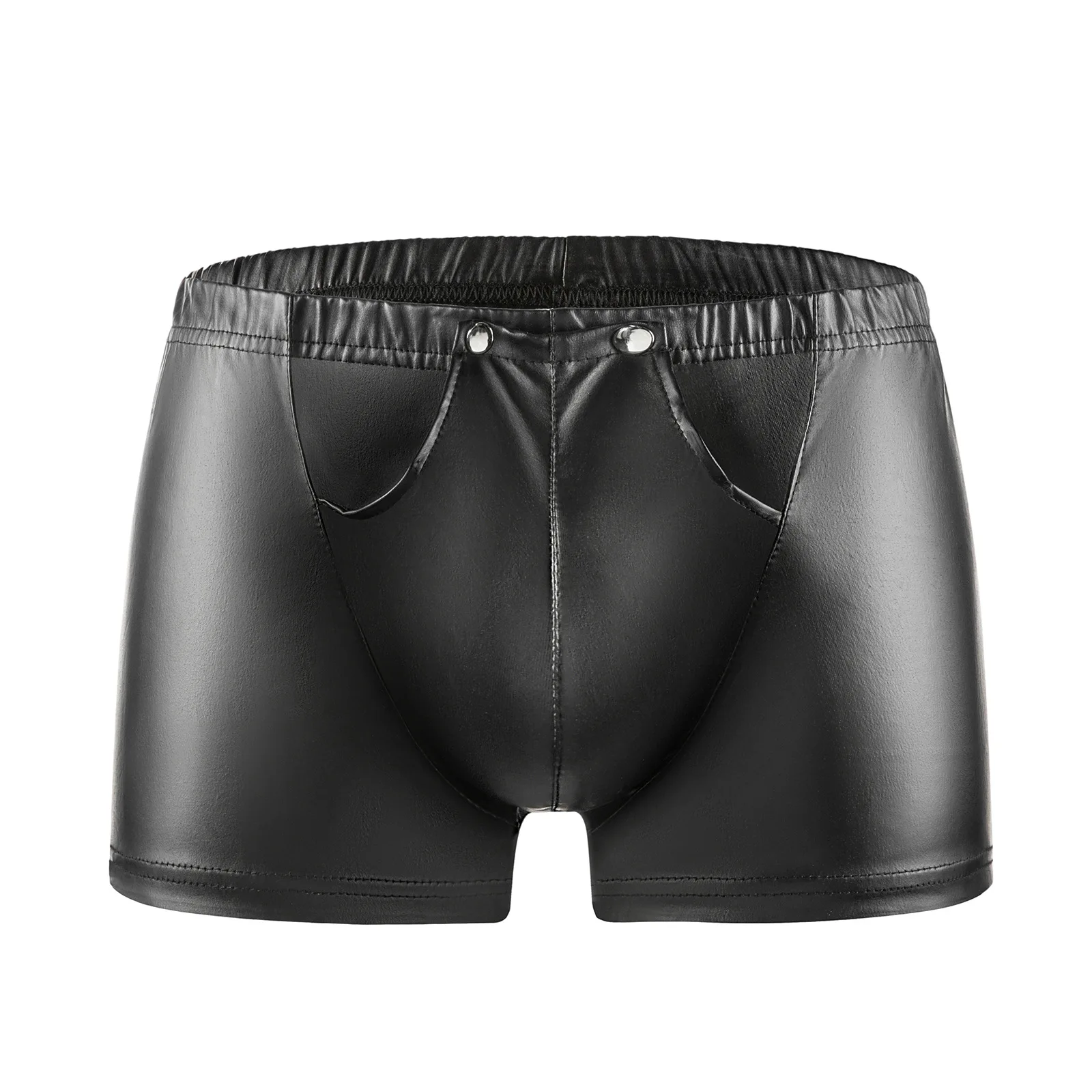 

Erotic Open Crotch Lingerie Sexy Men U Convex Pouch Boxershorts Underwear Leather Boxer Shorts Stage Performance Costume Trunks