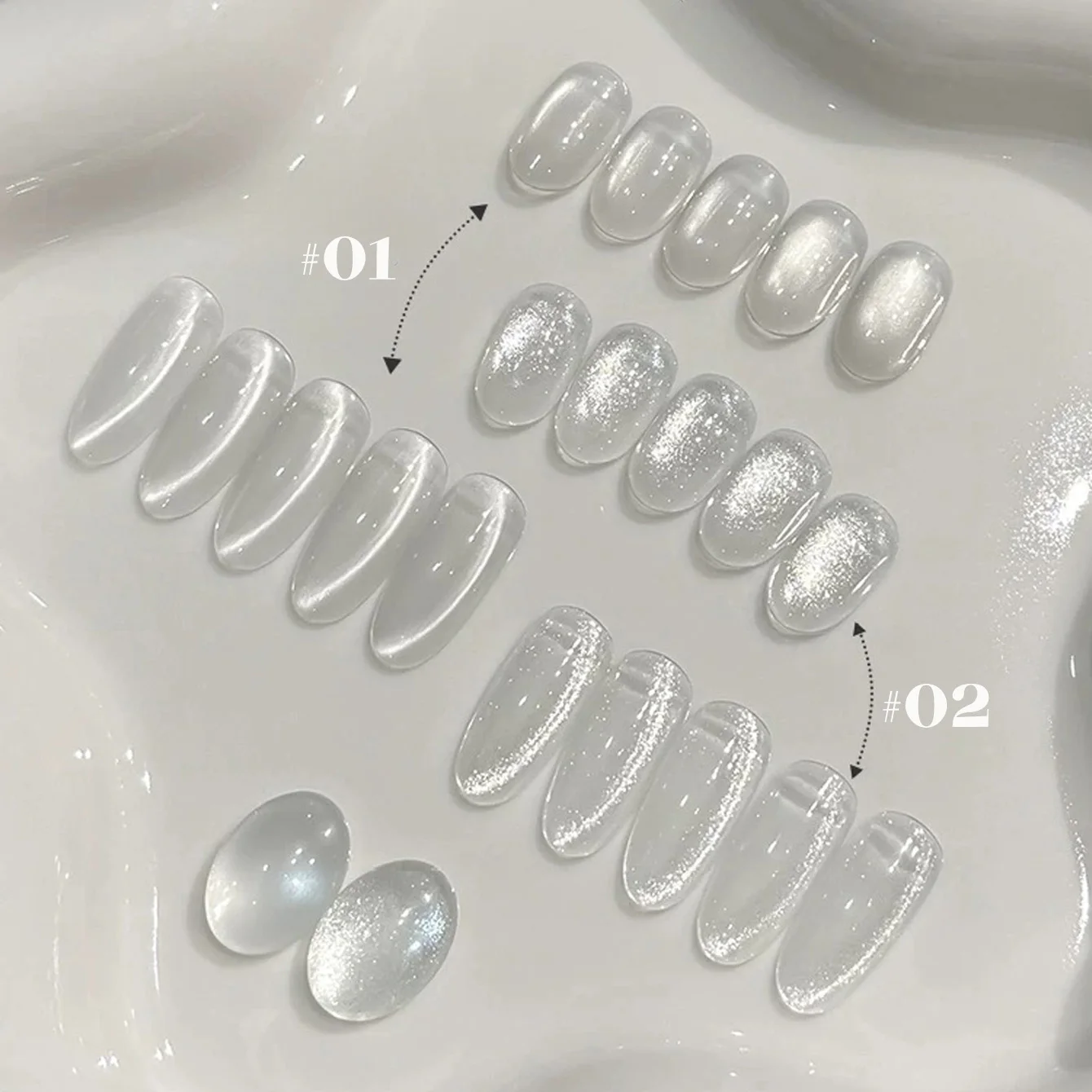 ยาทาเล็บเจลลายตาแมวสีขาว ZH Autumn 1 ชิ้น รุ่นใหม่ปี 2025 สำหรับฮาโลวีน ประดับด้วยลูกปัดแก้วใส