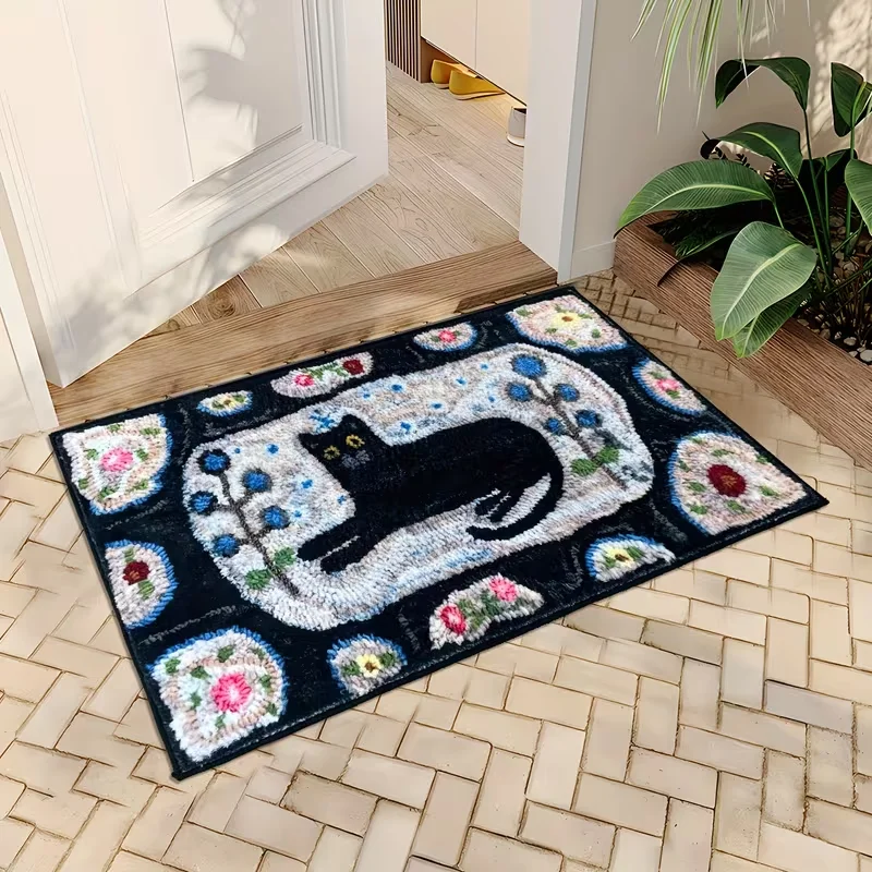 Cartoon Black Cat Entrance Mat Is Used for Door Dining Area Bedroom and Indoor Mats. It Is Easy To Clean and Decorate Carpets