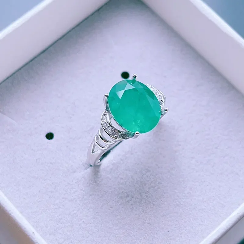 Luxury Silver Emerald Color Crystal Ring with 3 Layers 18K Gold Plated 8mm*10mm Lab Created Crystal Ring Woman Birthday Gift