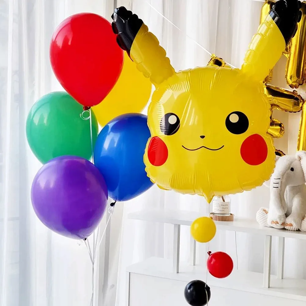 6 Stück Pokemon Cartoon Pikachu Kopf-Folienballons Gelbes Ballonset für Babyparty Geburtstag Kinderparty Klassisches Spielzeug Jungen-Geschenk