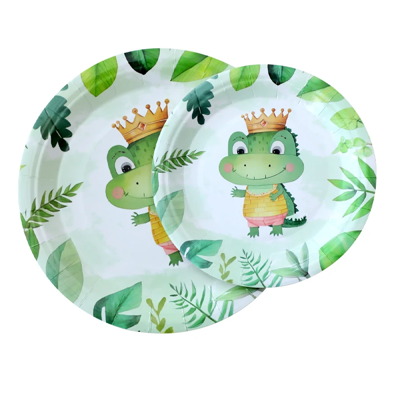 

Green dinosaur themed tableware disposable 7-inch 9-inch paper plates children's birthday party decoration supplies