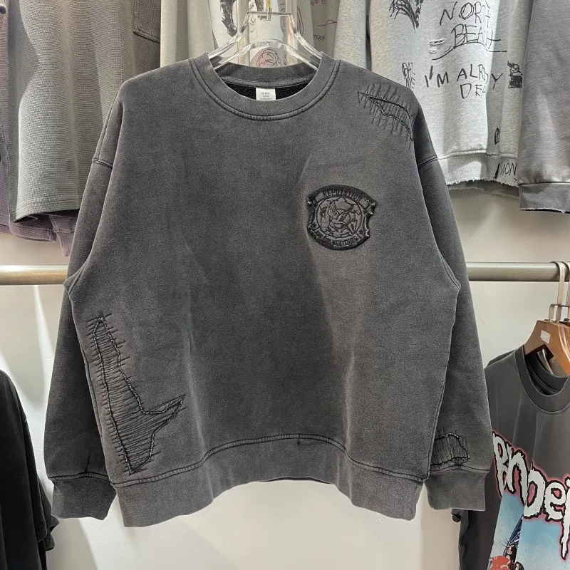 

Winter 2025 New vintage washed Thick Embroidered Sweatshirt Men Women High Quality Loose Top Cotton Pullover