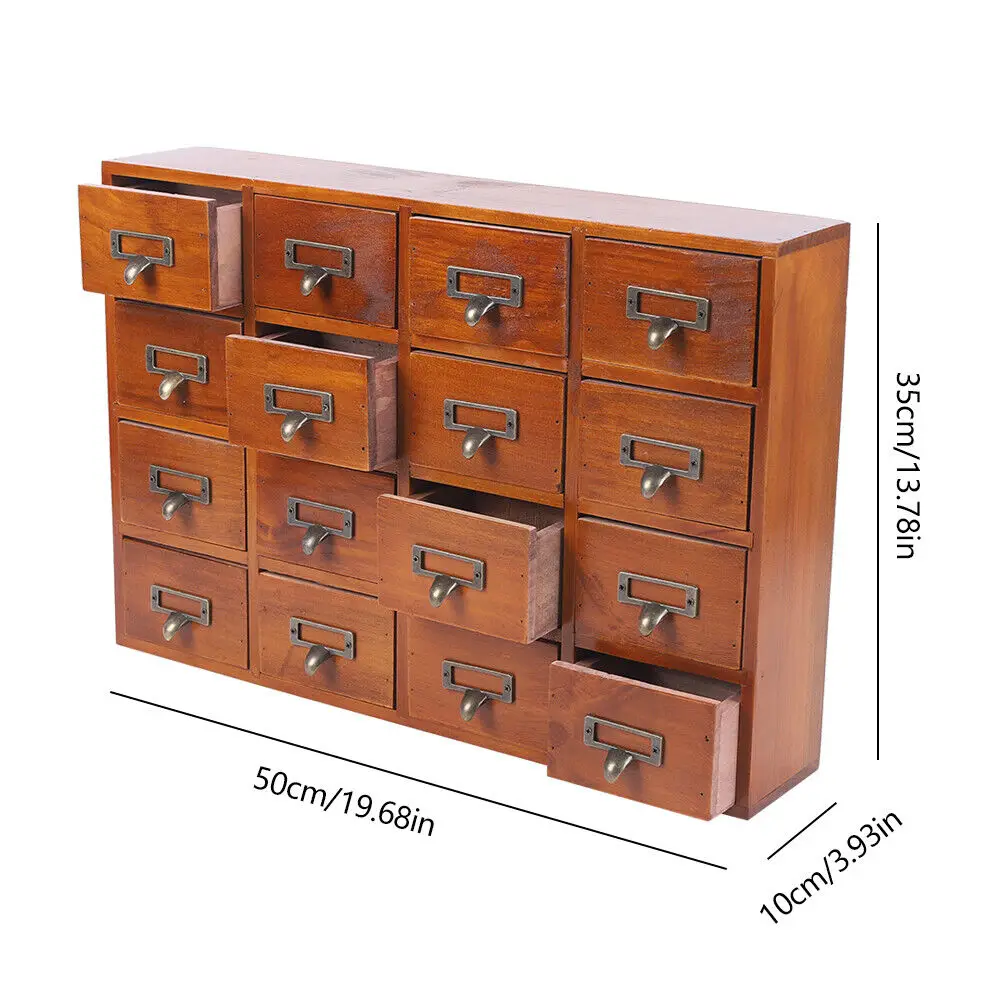 

16 Drawers Wooden Desk Drawer Organizer Apothecary Craft Cabinet Supplies Rustic Vintage Library Desk Drawer Organizer