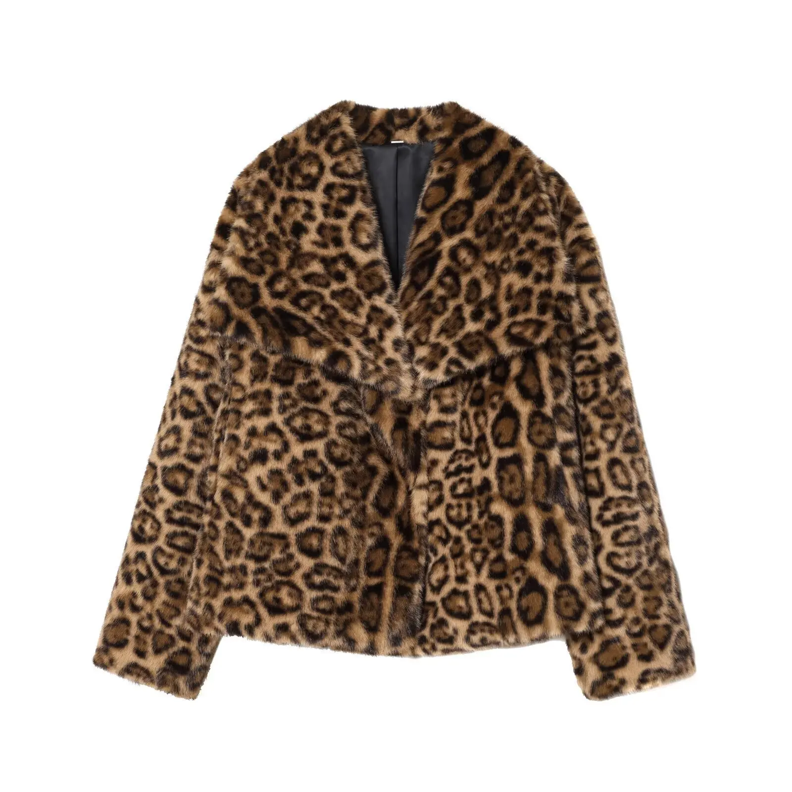Maxdutti Winter Coat French High Street Fashion Faux Fur Jacket Retro Leopard Print Lapel Jacket Women's Jacket Woman Clothes To