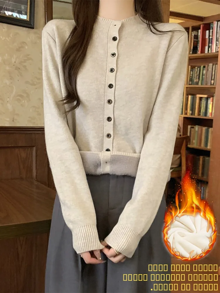 

Slimming Fce Lined Long Sve Knitted Sweater round Ne Base Layer Top for Women Autumn Winter Faion Soft Cozy Knitwear