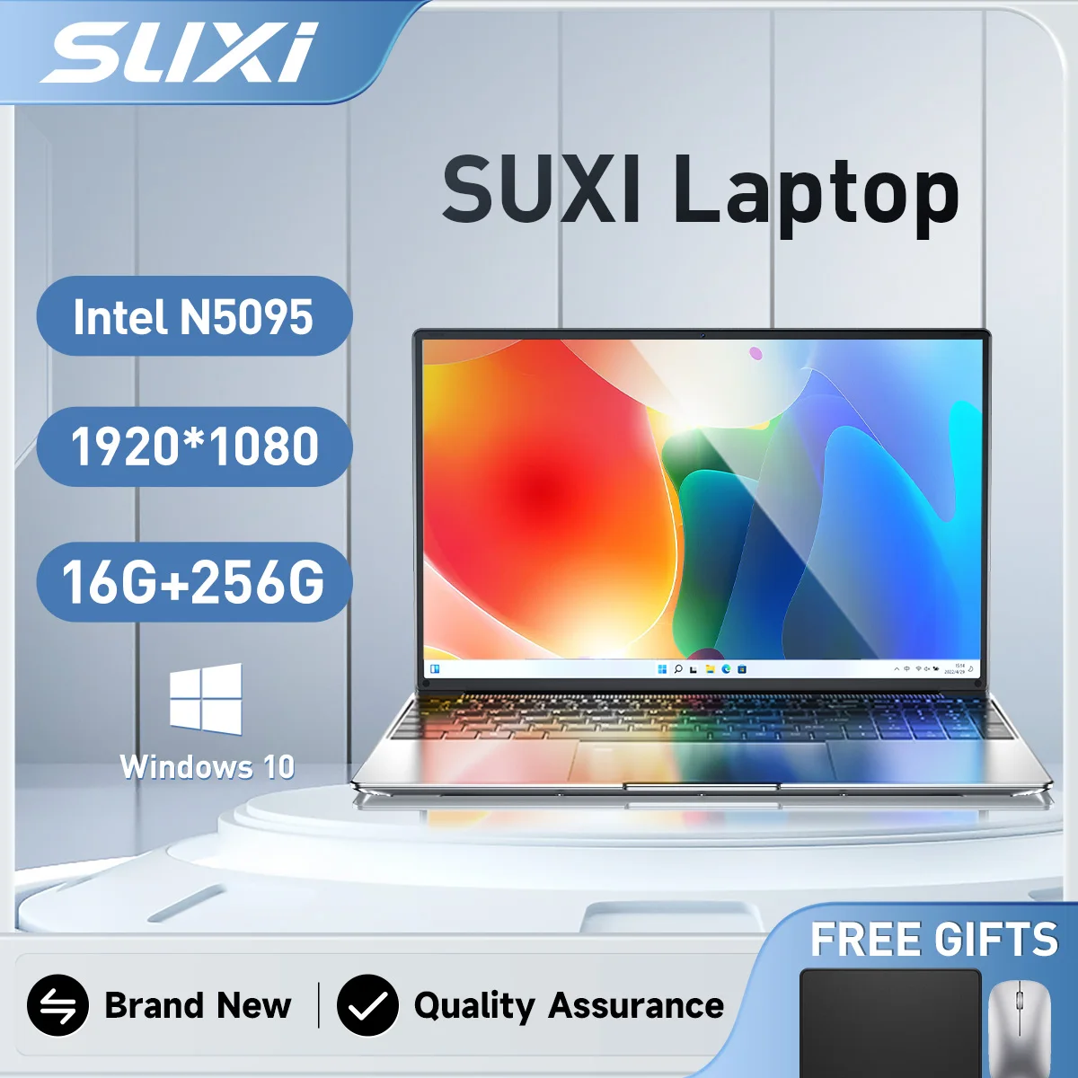 SUXI MantaBook Pro [Отпечаток пальца + Touch] Ультратонкий ноутбук с диагональю 15,6 дюйма |   Четырехъядерный твердотельный накопитель Intel N5095 / 16 ГБ DDR4 / 256 ГБ