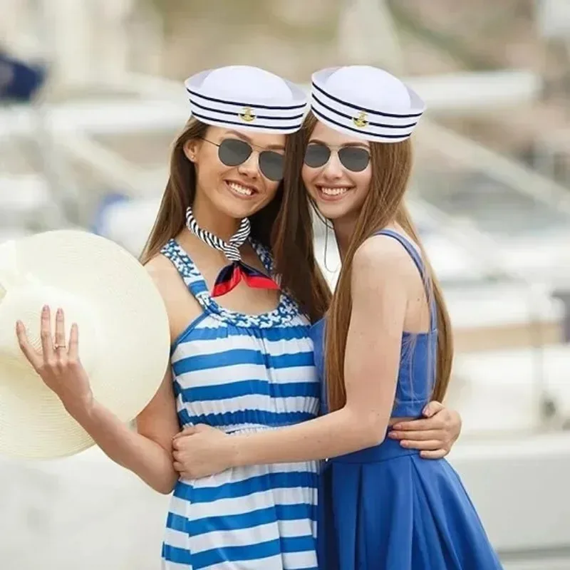 1-teiliges Set Yachtkapitänsmütze Seemannsmütze mit Schal Matrosenmütze Bootskostüm für Herren Damen Kapitäne Verkleidungsparty – Detail 5