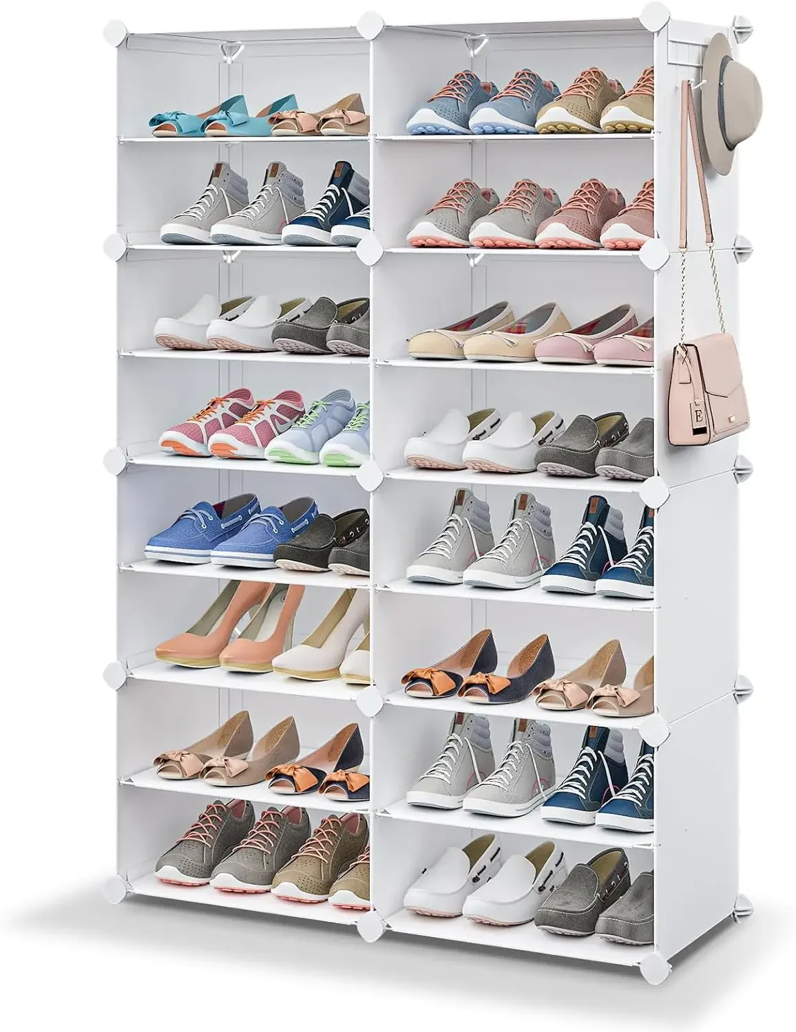 Shoe Cubby Storage for Closet,32 Pair Shoe Rack,8 Tier Portable Shoe Organizer Cabinet,Expandable Plastic Shoes Shelves