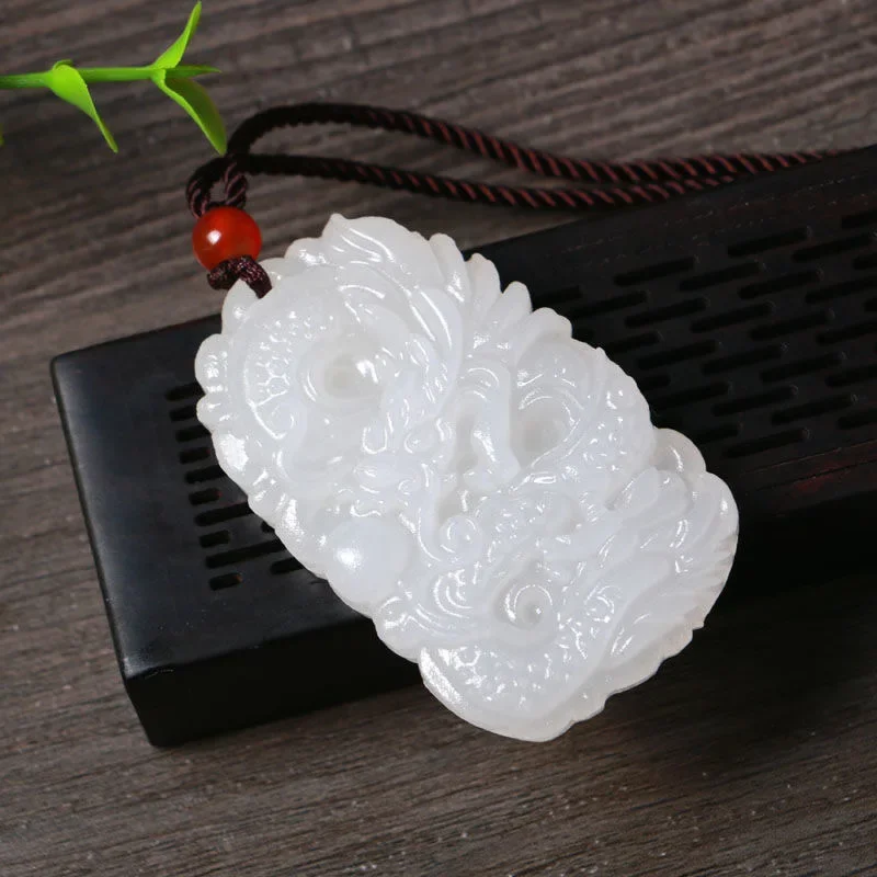 Natural White Jade Hand Engraving Dragon Exorcise Evil Spirits Pendant Lucky Amulet Fashion Hand-Carved Man Woman Luck New