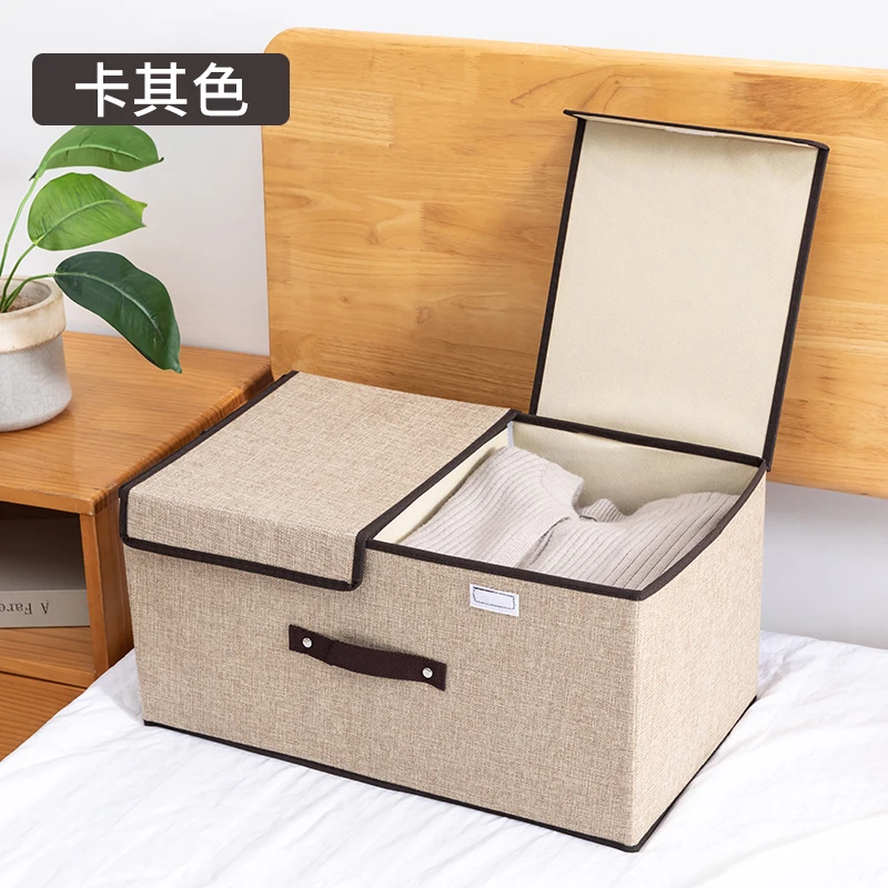 Storage box fabric cotton linen finishing box underwear household storage box wardrobe artifact large folding clothes box