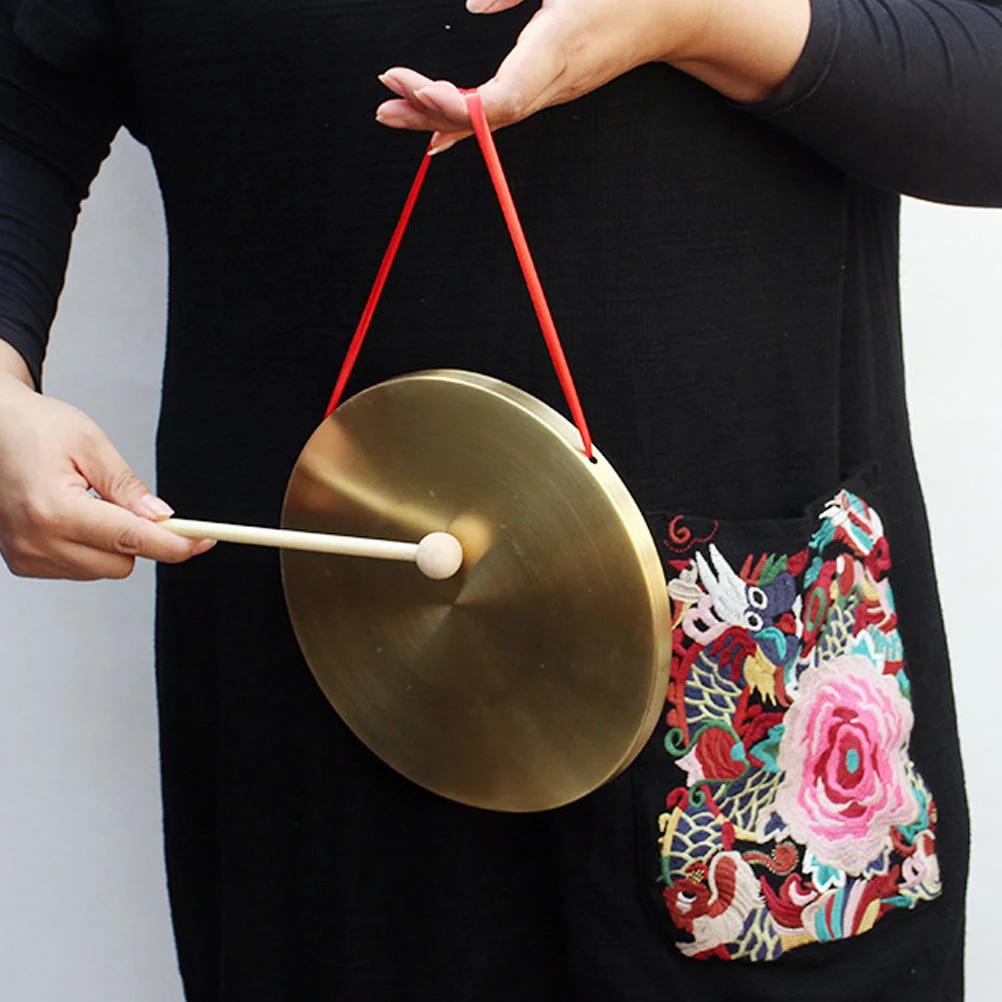 Chinese Hand Gong Chinese Gong with Mallet with Play Drumstick for Traditional Cymbals Opera Instrument