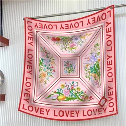 90*90cm Luxury Brand Silk Square Scarf Hijab Women Bandana Soft Scarves Neckerchief Ladies Hair Shawl Wrap HeadbandNew LOVE