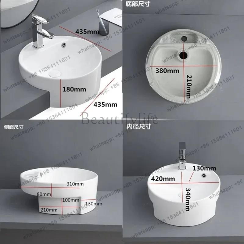 yj9 Semi-Embedded Round Ceramic Art Basin Semi-Hanging Stone Top Basin Countertop Wash Basin