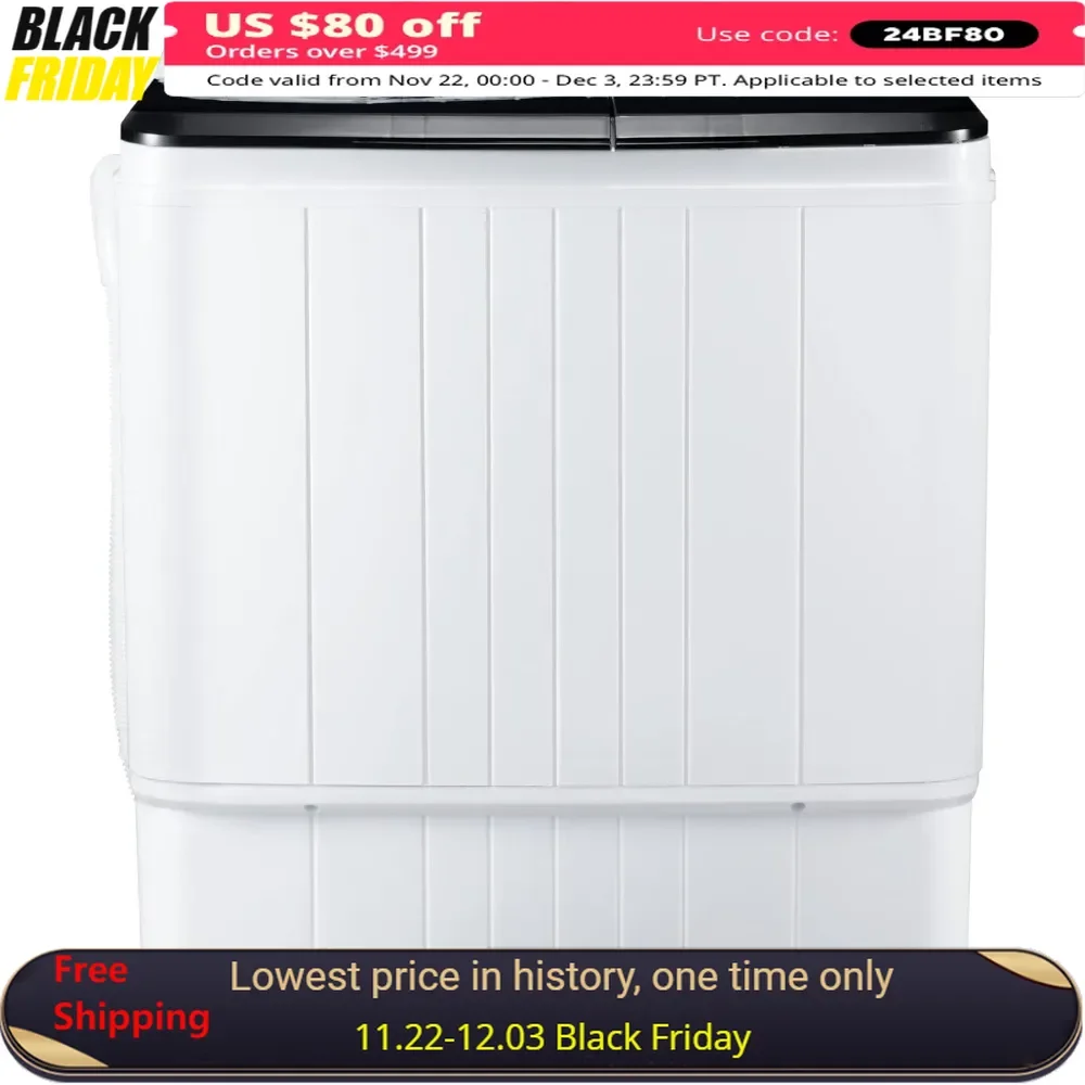 Washing Machine 17.6Lb Portable Twin Tub Washing Machine with Gravity Drain Pump Full Automatic Washer Machine