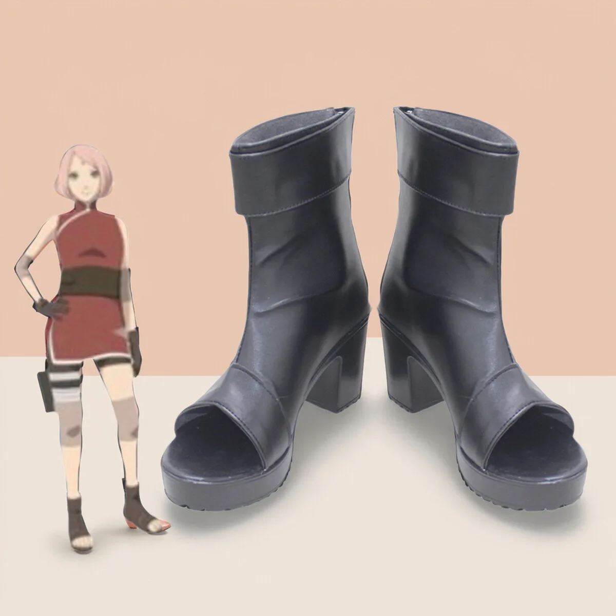 

Обувь для косплея в стиле аниме Харуно Сакура, ботинки для вечеринки на Хэллоуин для женщин и девочек, черная обувь