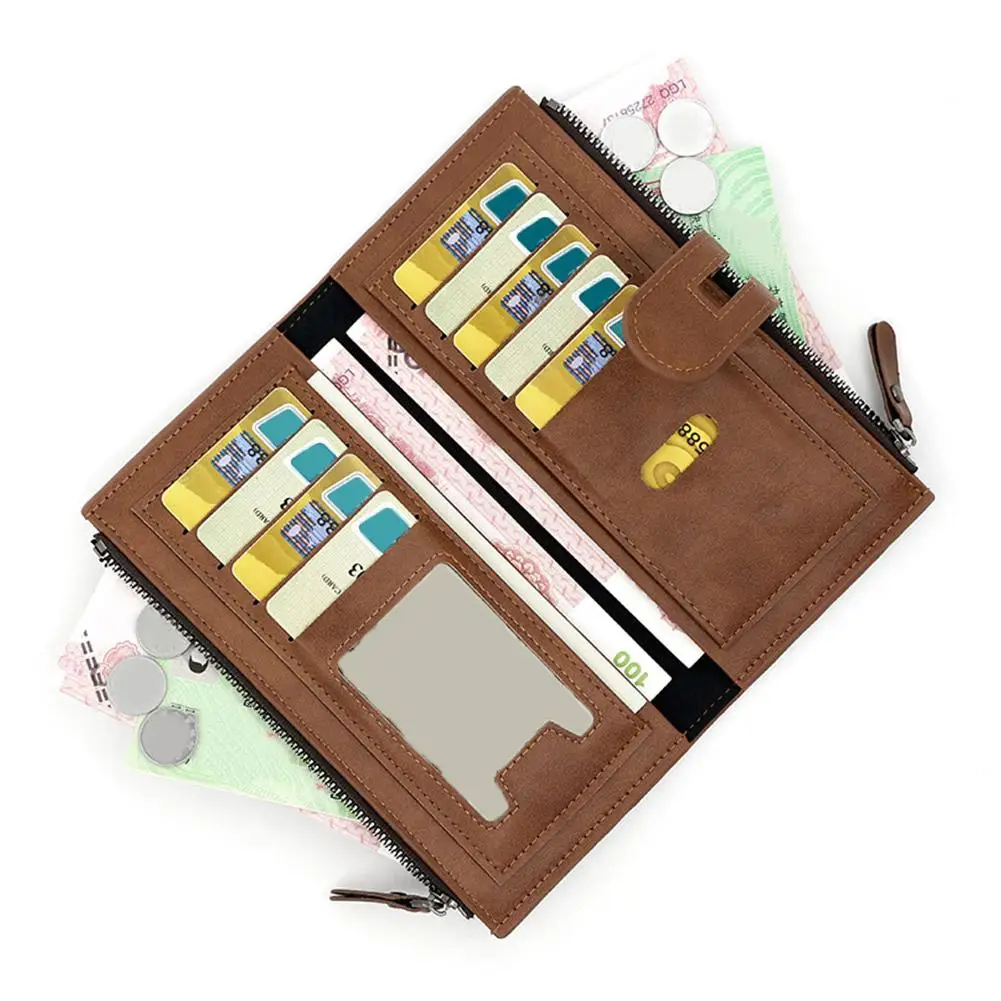 Ladies Long Wallet High Aesthetic Dual Zipper Magnetic Buckle Card Holder PU Material Waterproof Everyday Use