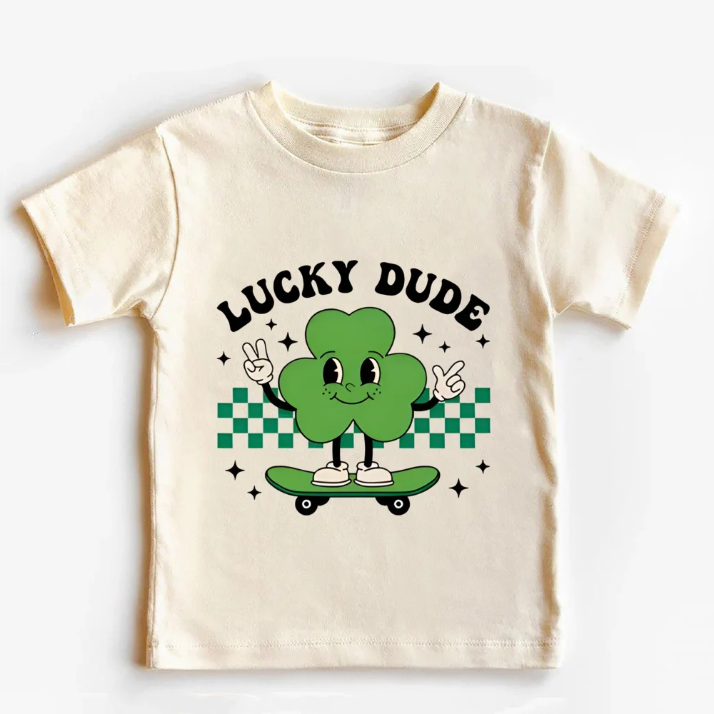 T-shirt imprimé Lucky Dude pour garçon et fille, vêtement pour enfant, garçon et fille, thème de la